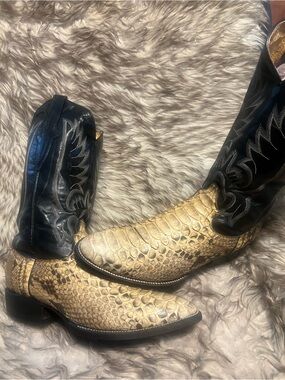 SOTO MEN Two-Tone WESTERN Cowboy Boots in Black and PYTHON Snake Sz 8.5 EE